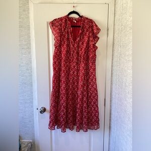 Cato Red Floral Ruffle Midi Dress size 22/24W EUC